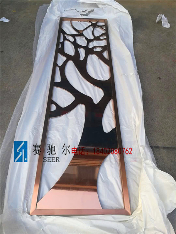 时尚玫瑰金不锈钢镂空屏风 镜面玫瑰金花格价格