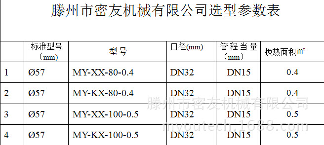 密友机械换热器选型表