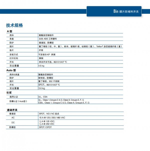 ABS膜片开关技术参数