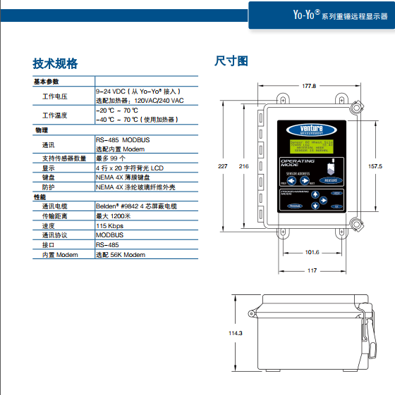 YO-YO 重锤远程显示器尺寸与技术规格