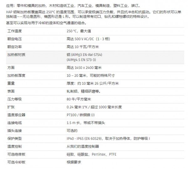 hillesheim 铝制电热板HAP系列