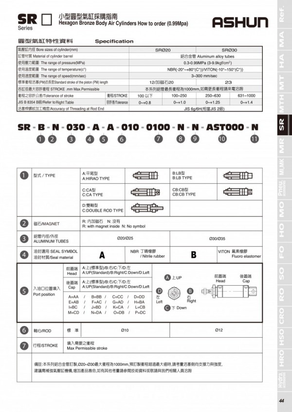 ASHUN气压缸 SR系列 